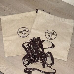 Set of Two Authentic Hermès Beige Dust Bags with Bonus Brown Ribbon